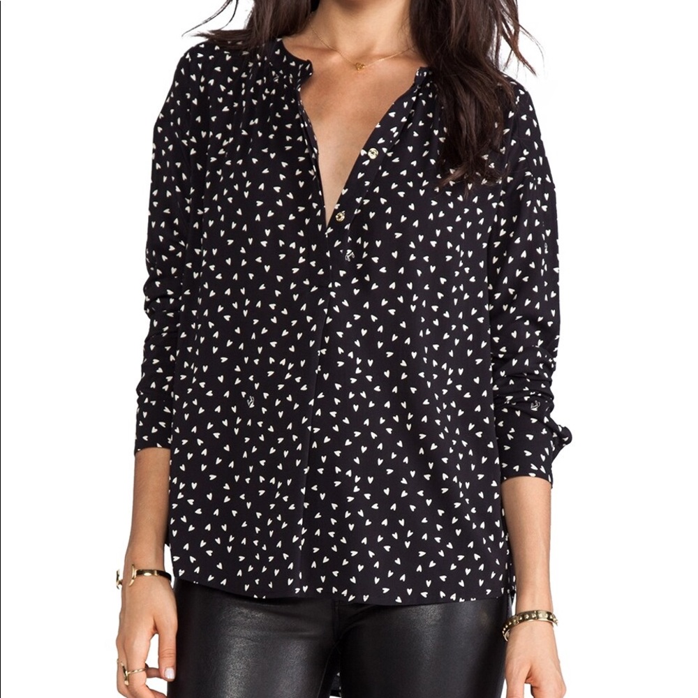 New! Juicy Couture arrow/heart print black & tan blouse, XS